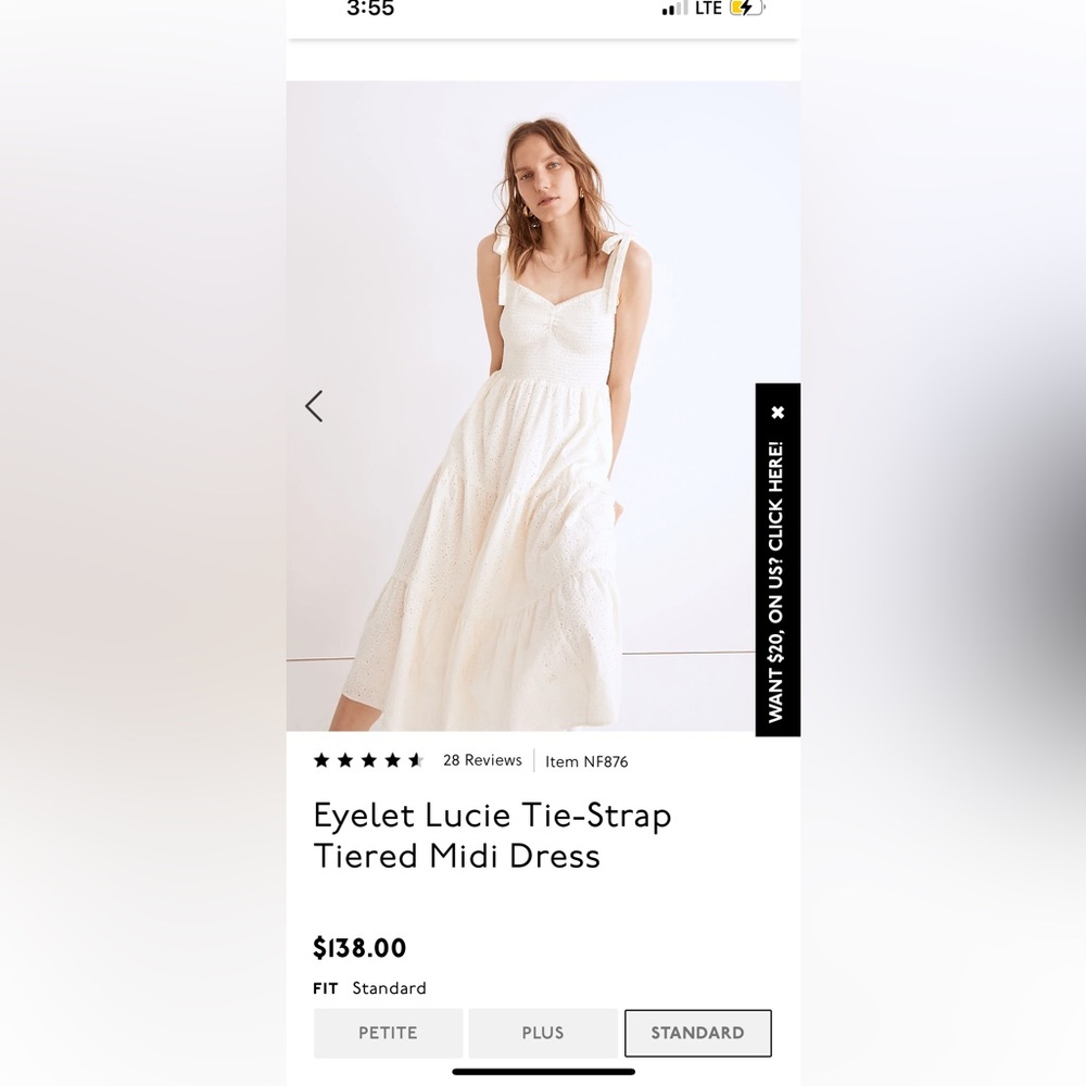 Eyelet Lucie tie-strap tiered midi dress size XS, NWT